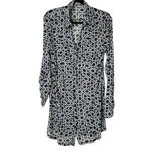 NWT NY‎ Collection Button Down Shirt Women's Size M Black & White Semi Sheer